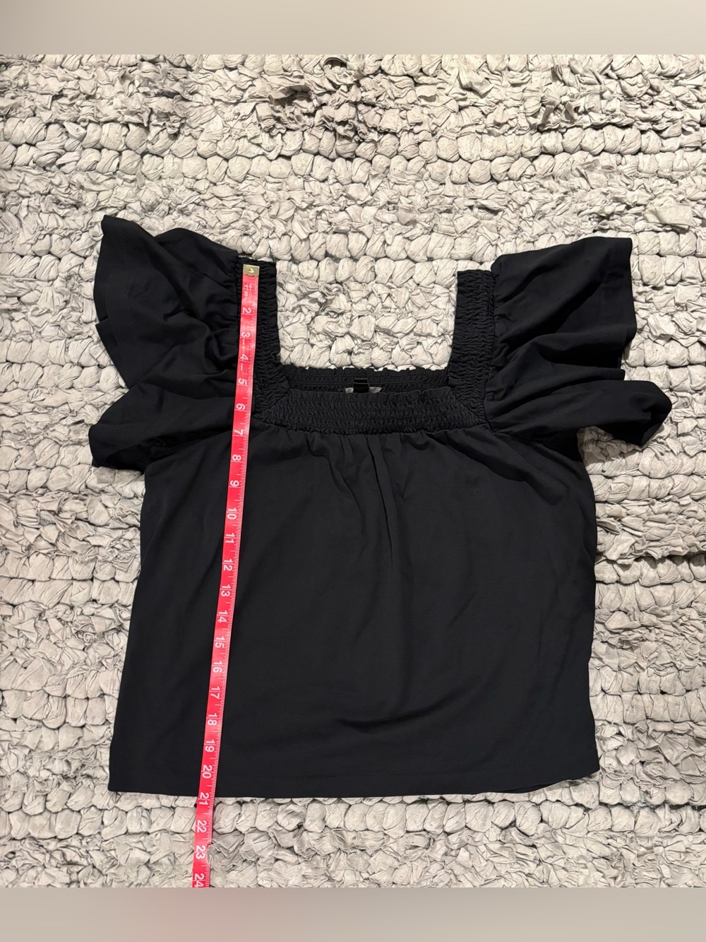 J Crew Smocked Square Neck Flutter Short Sleeve Top in Black - 100% cotton - Picture 7 of 7